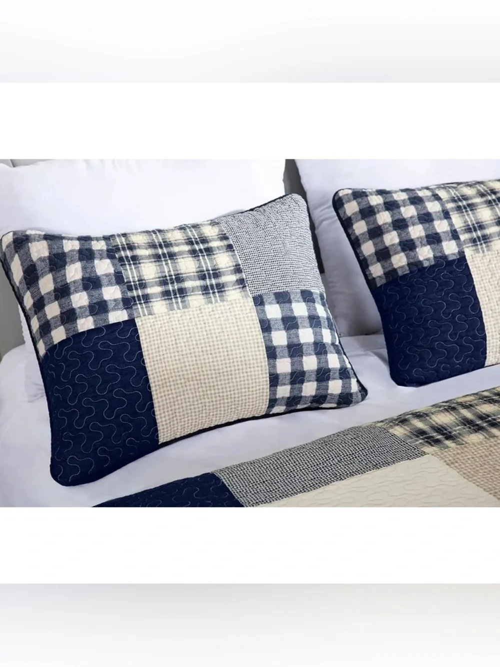 Classic Navy Patchwork king 3 piece Quilt Set 100% cotton